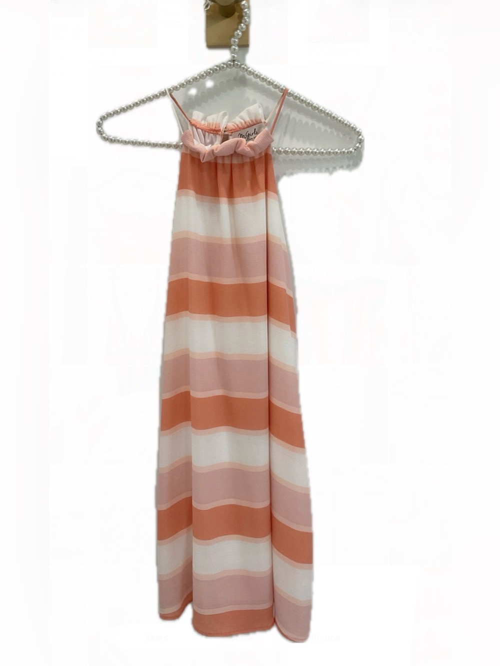 🔴Material Girl Peach & Cream Striped Halter Shift Dress🔴